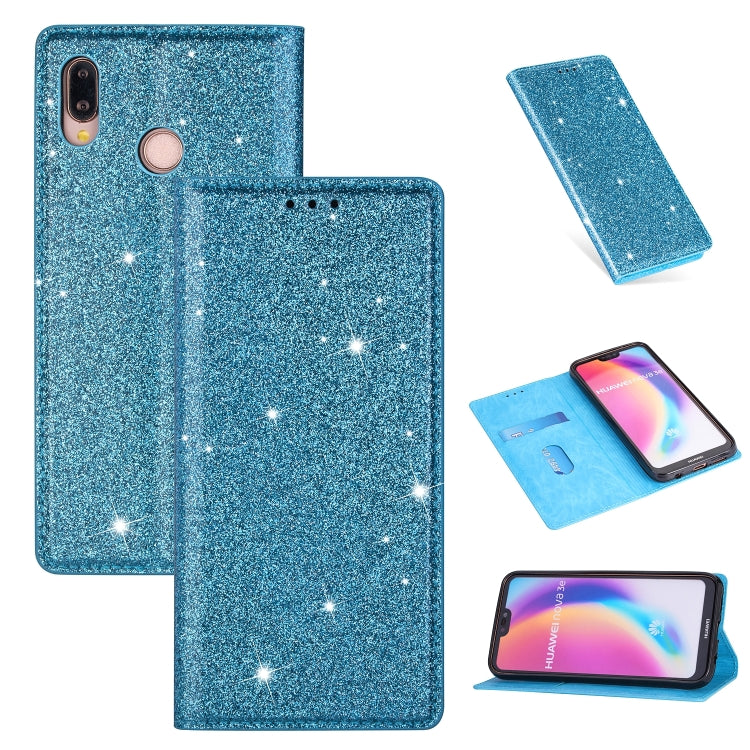 Ultrathin Glitter Magnetic Horizontal Flip Leather Case with Holder & Card Slots, For Huawei P Smart+ 2019, For Huawei P20 Lite, For Huawei P20 Pro, For Huawei P30, For Huawei P30 Lite, For Huawei Y7 (2019), For Huawei Y6 (2019)