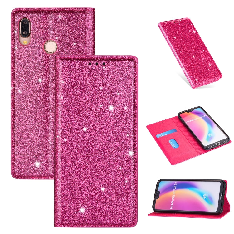Ultrathin Glitter Magnetic Horizontal Flip Leather Case with Holder & Card Slots, For Huawei P Smart+ 2019, For Huawei P20 Lite, For Huawei P20 Pro, For Huawei P30, For Huawei P30 Lite, For Huawei Y7 (2019), For Huawei Y6 (2019)