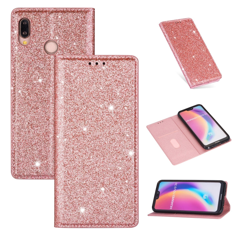 Ultrathin Glitter Magnetic Horizontal Flip Leather Case with Holder & Card Slots, For Huawei P Smart+ 2019, For Huawei P20 Lite, For Huawei P20 Pro, For Huawei P30, For Huawei P30 Lite, For Huawei Y7 (2019), For Huawei Y6 (2019)