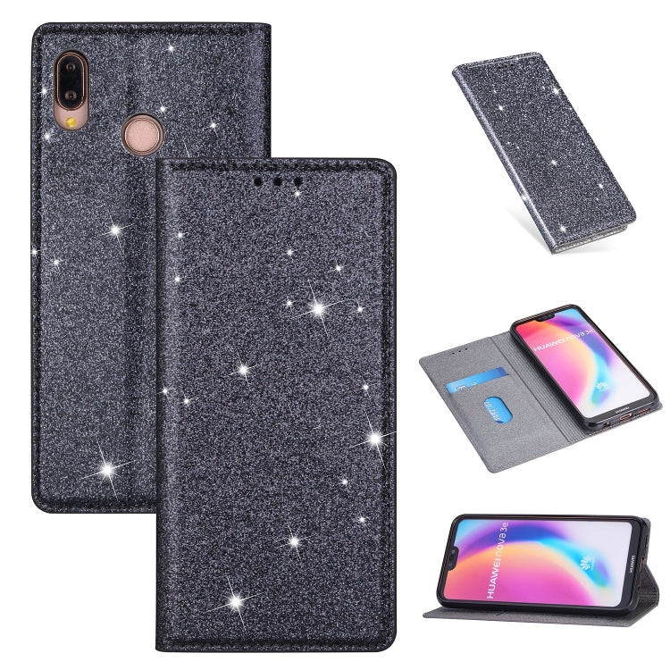 Ultrathin Glitter Magnetic Horizontal Flip Leather Case with Holder & Card Slots, For Huawei P Smart+ 2019, For Huawei P20 Lite, For Huawei P20 Pro, For Huawei P30, For Huawei P30 Lite, For Huawei Y7 (2019), For Huawei Y6 (2019)