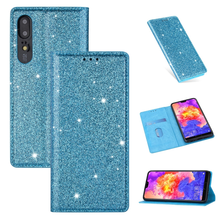Ultrathin Glitter Magnetic Horizontal Flip Leather Case with Holder & Card Slots, For Huawei P Smart+ 2019, For Huawei P20 Lite, For Huawei P20 Pro, For Huawei P30, For Huawei P30 Lite, For Huawei Y7 (2019), For Huawei Y6 (2019)