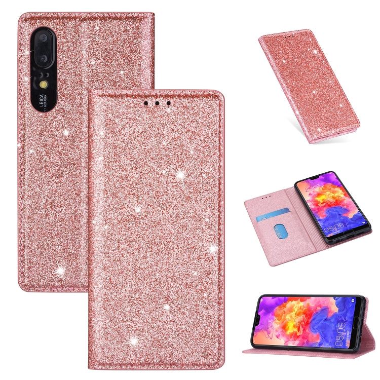 Ultrathin Glitter Magnetic Horizontal Flip Leather Case with Holder & Card Slots, For Huawei P Smart+ 2019, For Huawei P20 Lite, For Huawei P20 Pro, For Huawei P30, For Huawei P30 Lite, For Huawei Y7 (2019), For Huawei Y6 (2019)