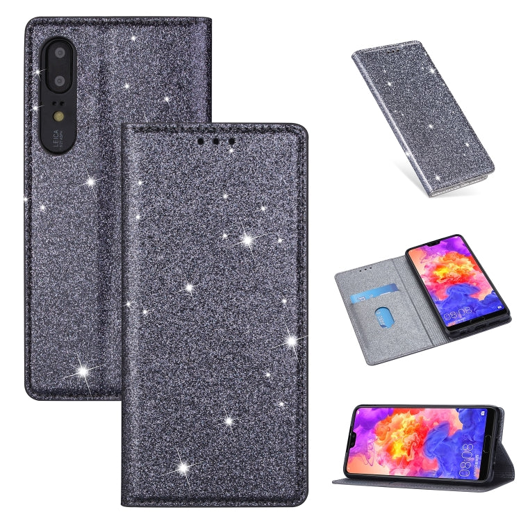 Ultrathin Glitter Magnetic Horizontal Flip Leather Case with Holder & Card Slots, For Huawei P Smart+ 2019, For Huawei P20 Lite, For Huawei P20 Pro, For Huawei P30, For Huawei P30 Lite, For Huawei Y7 (2019), For Huawei Y6 (2019)