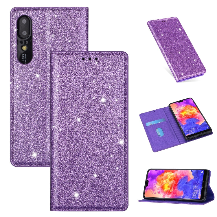 Ultrathin Glitter Magnetic Horizontal Flip Leather Case with Holder & Card Slots, For Huawei P Smart+ 2019, For Huawei P20 Lite, For Huawei P20 Pro, For Huawei P30, For Huawei P30 Lite, For Huawei Y7 (2019), For Huawei Y6 (2019)