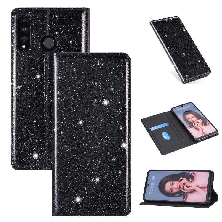 Ultrathin Glitter Magnetic Horizontal Flip Leather Case with Holder & Card Slots, For Huawei P Smart+ 2019, For Huawei P20 Lite, For Huawei P20 Pro, For Huawei P30, For Huawei P30 Lite, For Huawei Y7 (2019), For Huawei Y6 (2019)