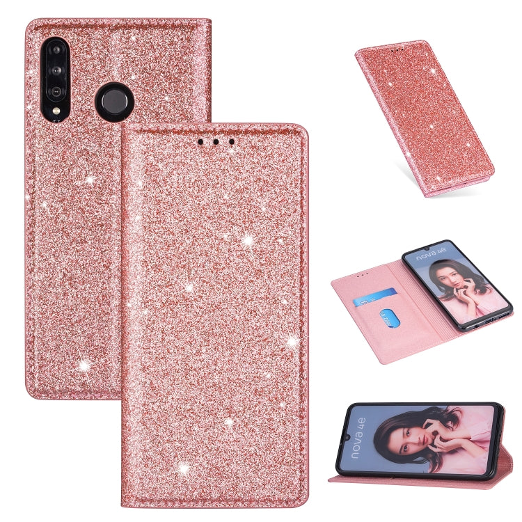 Ultrathin Glitter Magnetic Horizontal Flip Leather Case with Holder & Card Slots, For Huawei P Smart+ 2019, For Huawei P20 Lite, For Huawei P20 Pro, For Huawei P30, For Huawei P30 Lite, For Huawei Y7 (2019), For Huawei Y6 (2019)