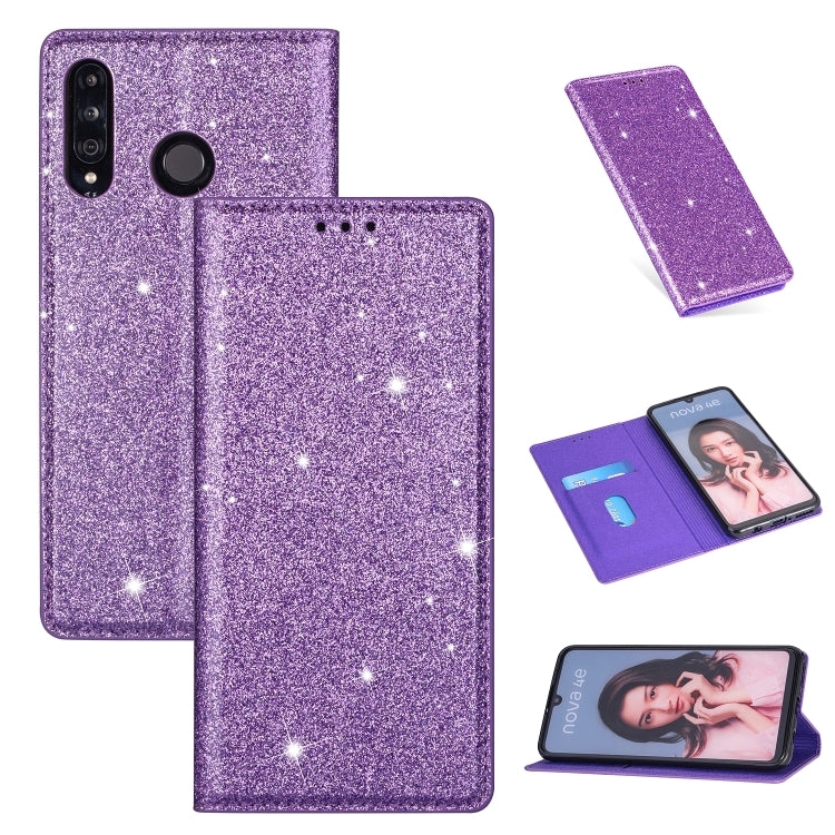 Ultrathin Glitter Magnetic Horizontal Flip Leather Case with Holder & Card Slots, For Huawei P Smart+ 2019, For Huawei P20 Lite, For Huawei P20 Pro, For Huawei P30, For Huawei P30 Lite, For Huawei Y7 (2019), For Huawei Y6 (2019)