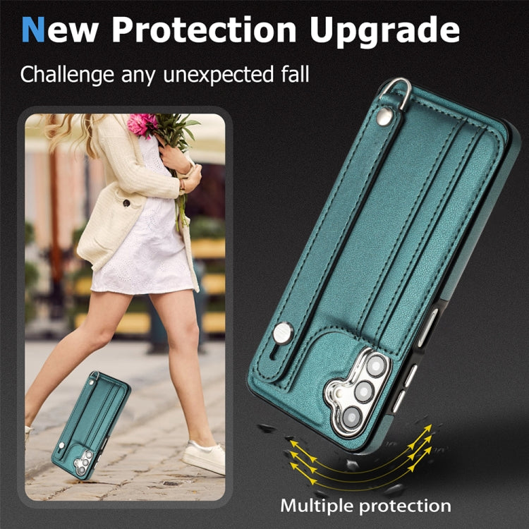 Shockproof Leather Phone Case with Wrist Strap, For Samsung Galaxy A24 4G