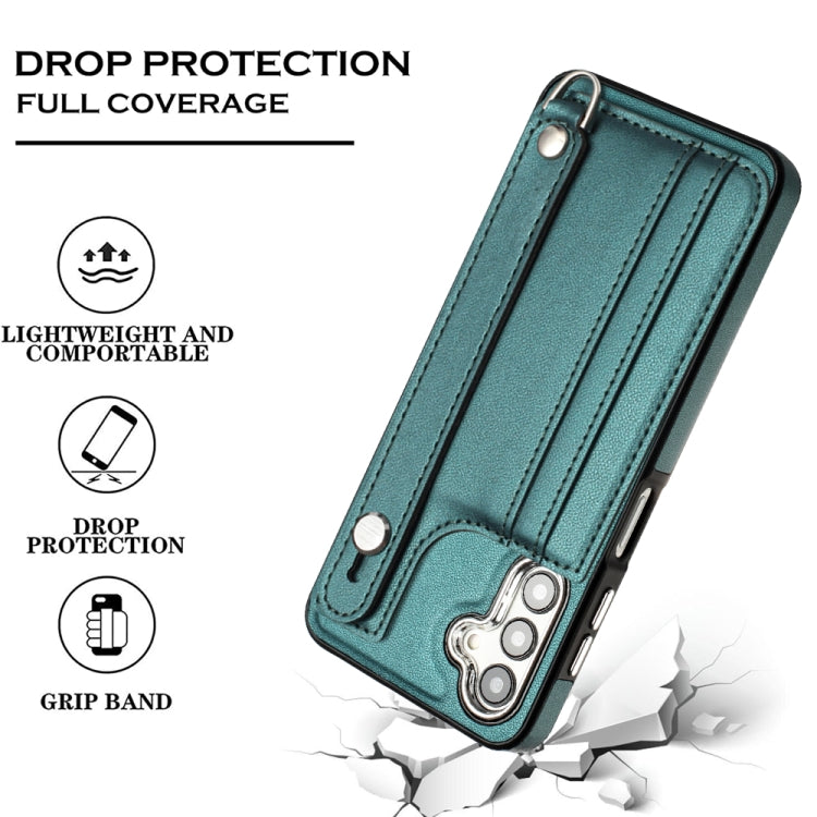 Shockproof Leather Phone Case with Wrist Strap, For Samsung Galaxy A24 4G
