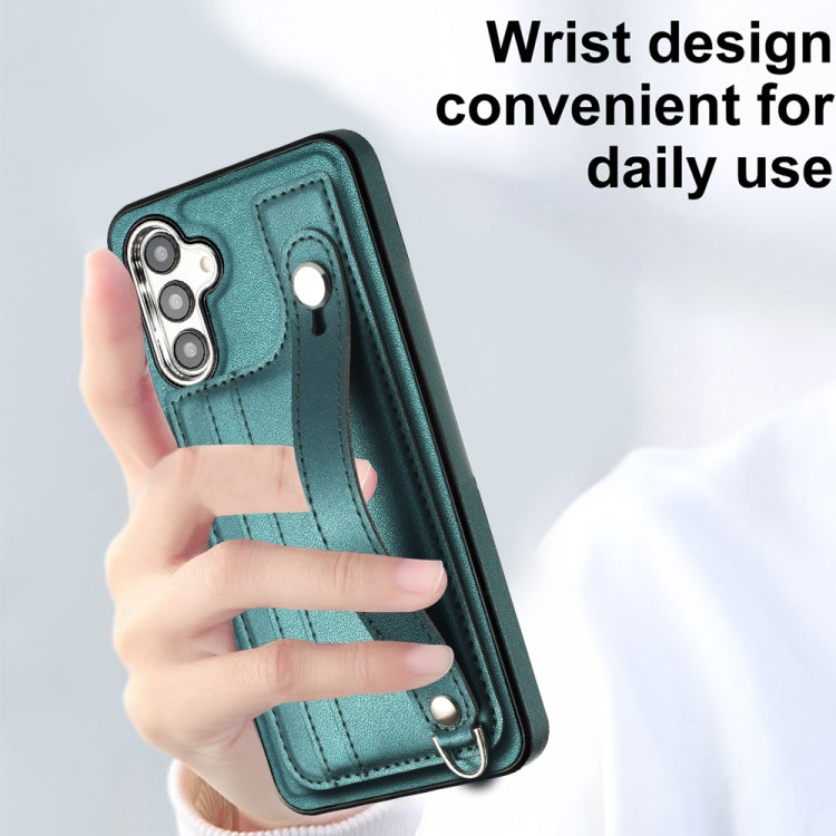 Shockproof Leather Phone Case with Wrist Strap, For Samsung Galaxy A24 4G