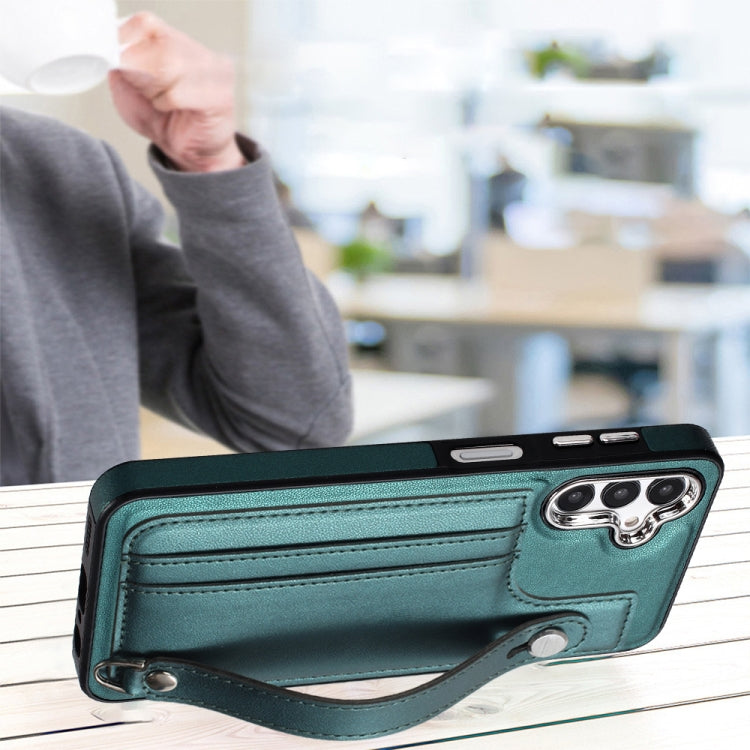Shockproof Leather Phone Case with Wrist Strap, For Samsung Galaxy A24 4G