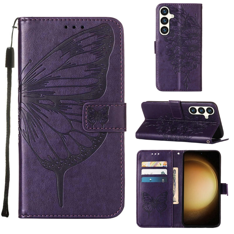 Embossed Butterfly Leather Phone Case, For Samsung Galaxy S24 Ultra 5G, For Samsung Galaxy S24+ 5G, For Samsung Galaxy S24 5G, For Samsung Galaxy M34 5G / F34 5G, For Samsung Galaxy M54 5G / F54 5G, For Samsung Galaxy M14 5G Global