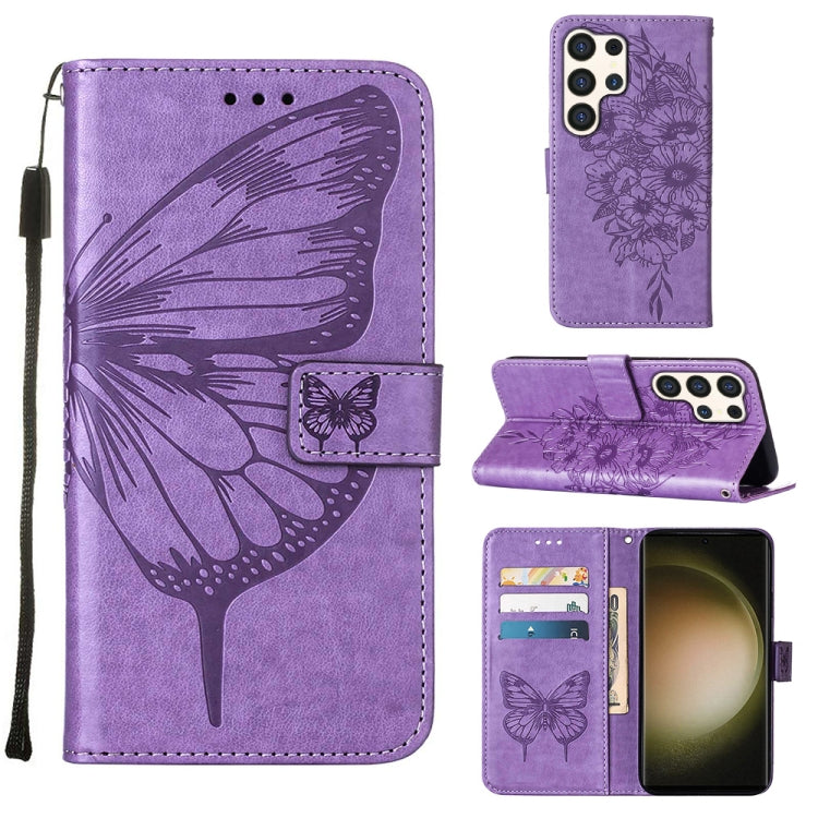 Embossed Butterfly Leather Phone Case, For Samsung Galaxy S24 Ultra 5G, For Samsung Galaxy S24+ 5G, For Samsung Galaxy S24 5G, For Samsung Galaxy M34 5G / F34 5G, For Samsung Galaxy M54 5G / F54 5G, For Samsung Galaxy M14 5G Global