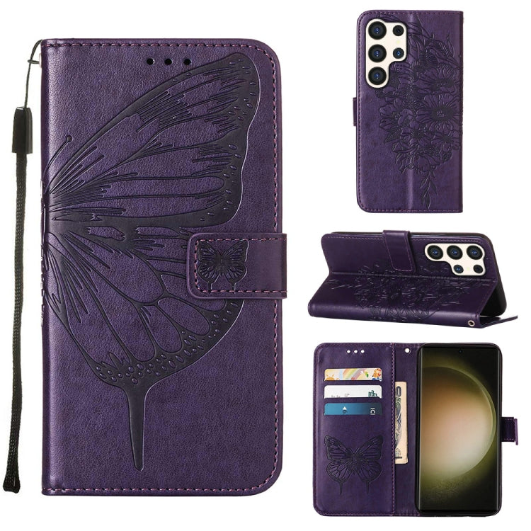 Embossed Butterfly Leather Phone Case, For Samsung Galaxy S24 Ultra 5G, For Samsung Galaxy S24+ 5G, For Samsung Galaxy S24 5G, For Samsung Galaxy M34 5G / F34 5G, For Samsung Galaxy M54 5G / F54 5G, For Samsung Galaxy M14 5G Global