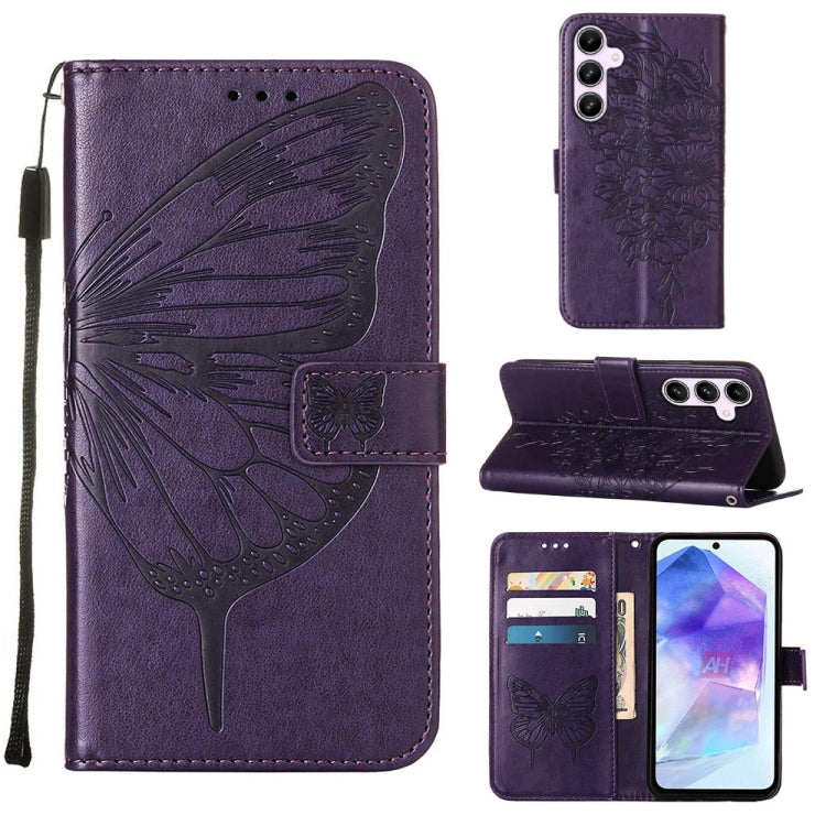 Embossed Butterfly Leather Phone Case, For Samsung Galaxy S24 FE 5G, For Samsung Galaxy M55, For Samsung Galaxy M15 / F15 5G Global, For Samsung Galaxy Xcover7, For Samsung Galaxy A55, For Samsung Galaxy A35 5G
