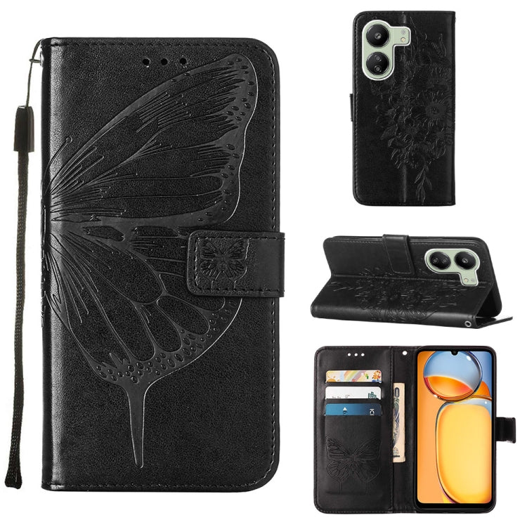 Embossed Butterfly Leather Phone Case, For Xiaomi Redmi 13C, For Xiaomi Redmi Note 13 Pro+ 5G, For Xiaomi Redmi Note 13 Pro 5G Global, For Xiaomi Poco M6 Pro 5G / Redmi 12 4G/5G, For Xiaomi Redmi K70 / K70 Pro, For Xiaomi 13T / 13T Pro Global