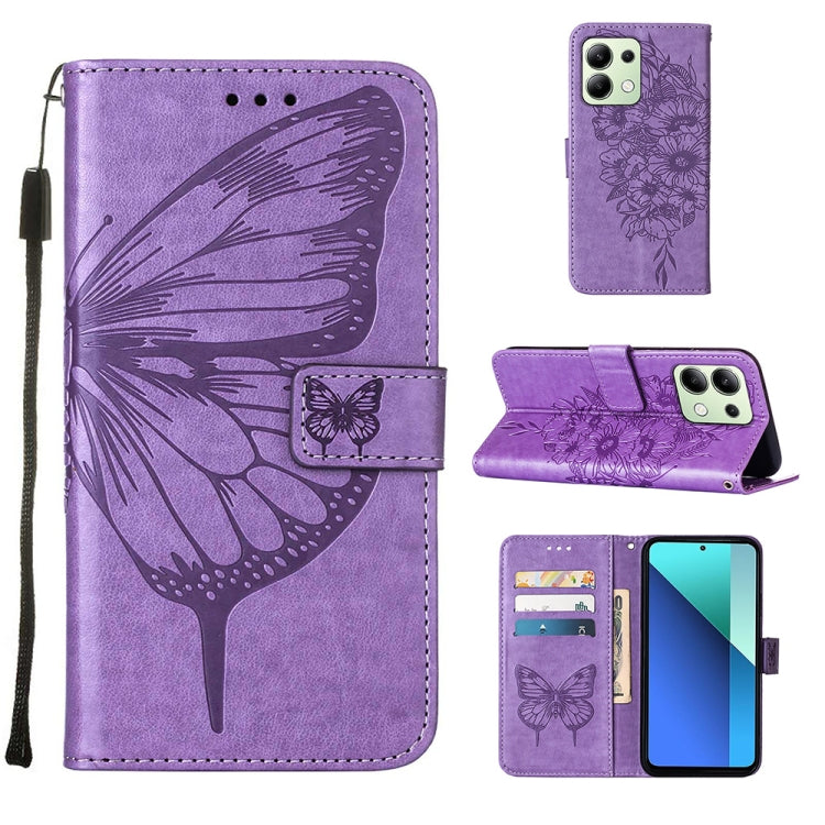 Embossed Butterfly Leather Phone Case, For Xiaomi Poco F6, For Xiaomi Poco M6 Pro 4G, For Xiaomi Poco X6 Neo 5G Global, For Xiaomi Redmi A3, For Xiaomi Redmi Note 13 Pro 4G Global, For Xiaomi Redmi Note 13 4G Global