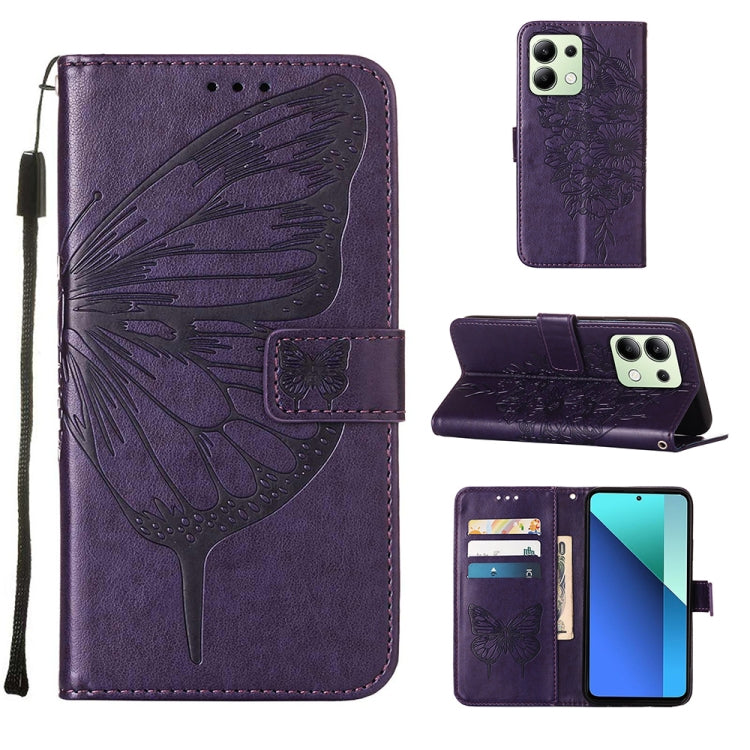 Embossed Butterfly Leather Phone Case, For Xiaomi Poco F6, For Xiaomi Poco M6 Pro 4G, For Xiaomi Poco X6 Neo 5G Global, For Xiaomi Redmi A3, For Xiaomi Redmi Note 13 Pro 4G Global, For Xiaomi Redmi Note 13 4G Global