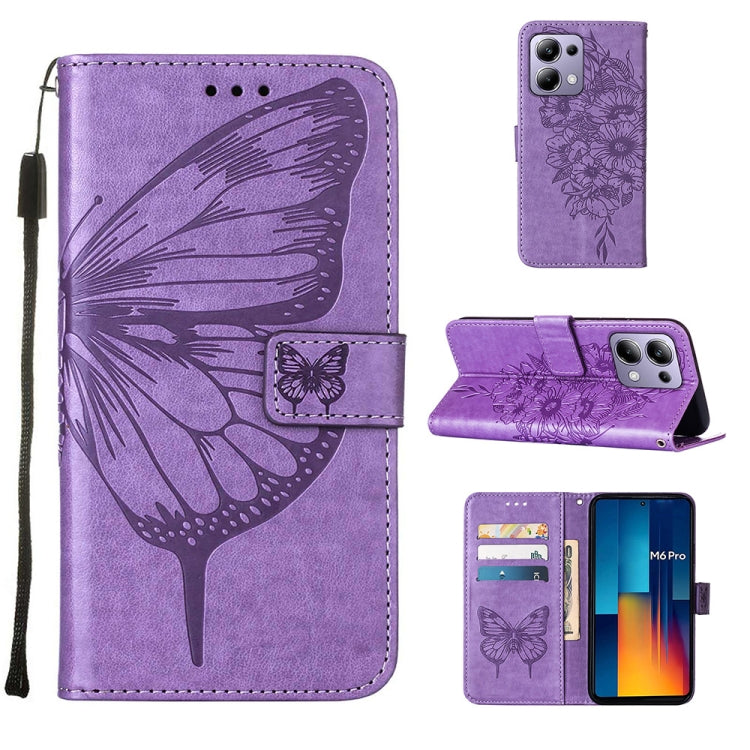 Embossed Butterfly Leather Phone Case, For Xiaomi Poco F6, For Xiaomi Poco M6 Pro 4G, For Xiaomi Poco X6 Neo 5G Global, For Xiaomi Redmi A3, For Xiaomi Redmi Note 13 Pro 4G Global, For Xiaomi Redmi Note 13 4G Global