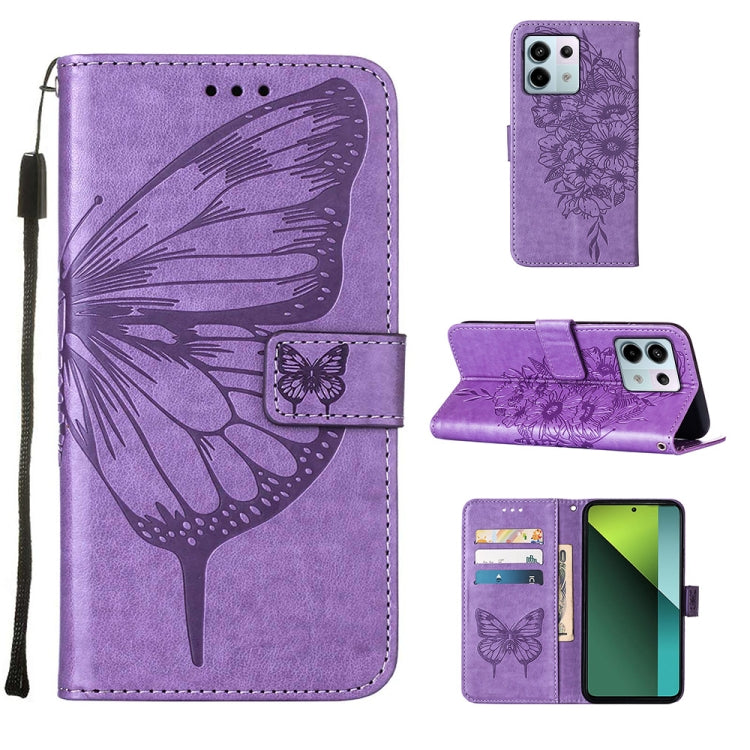 Embossed Butterfly Leather Phone Case, For Xiaomi Redmi 13C, For Xiaomi Redmi Note 13 Pro+ 5G, For Xiaomi Redmi Note 13 Pro 5G Global, For Xiaomi Poco M6 Pro 5G / Redmi 12 4G/5G, For Xiaomi Redmi K70 / K70 Pro, For Xiaomi 13T / 13T Pro Global
