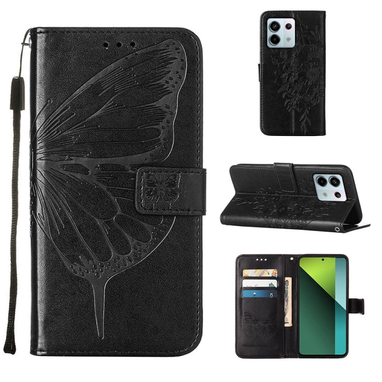 Embossed Butterfly Leather Phone Case, For Xiaomi Redmi 13C, For Xiaomi Redmi Note 13 Pro+ 5G, For Xiaomi Redmi Note 13 Pro 5G Global, For Xiaomi Poco M6 Pro 5G / Redmi 12 4G/5G, For Xiaomi Redmi K70 / K70 Pro, For Xiaomi 13T / 13T Pro Global