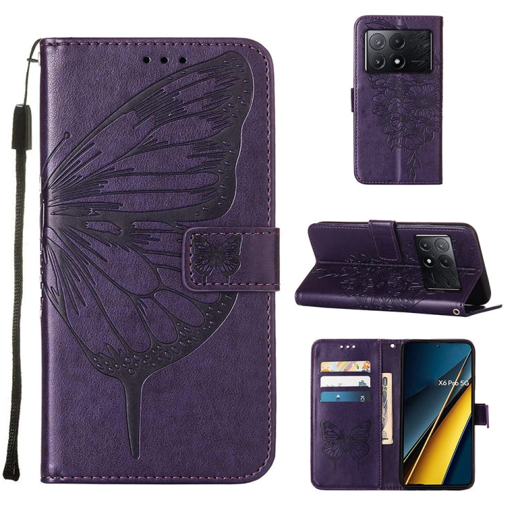 Embossed Butterfly Leather Phone Case, For Xiaomi Redmi K70E, For Xiaomi Poco X6 Pro, For Xiaomi 14 Ultra 5G Global, For Xiaomi 14 Pro 5G Global, For Xiaomi 14 5G Global, For Xiaomi Redmi Note 13 5G Global