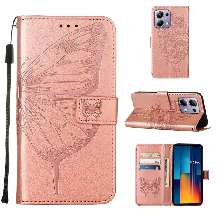 Embossed Butterfly Leather Phone Case, For Xiaomi Poco F6, For Xiaomi Poco M6 Pro 4G, For Xiaomi Poco X6 Neo 5G Global, For Xiaomi Redmi A3, For Xiaomi Redmi Note 13 Pro 4G Global, For Xiaomi Redmi Note 13 4G Global