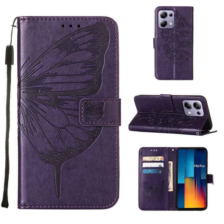 Embossed Butterfly Leather Phone Case, For Xiaomi Poco F6, For Xiaomi Poco M6 Pro 4G, For Xiaomi Poco X6 Neo 5G Global, For Xiaomi Redmi A3, For Xiaomi Redmi Note 13 Pro 4G Global, For Xiaomi Redmi Note 13 4G Global