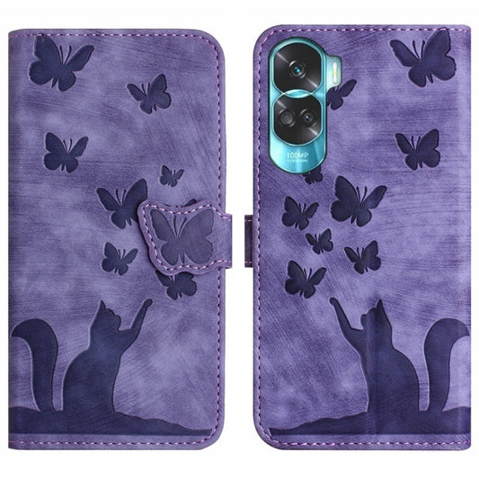 Butterfly Cat Embossing Flip Leather Phone Case, For Honor 90 Lite / X50i, For Honor 90 Pro 5G, For Honor 90 / 80