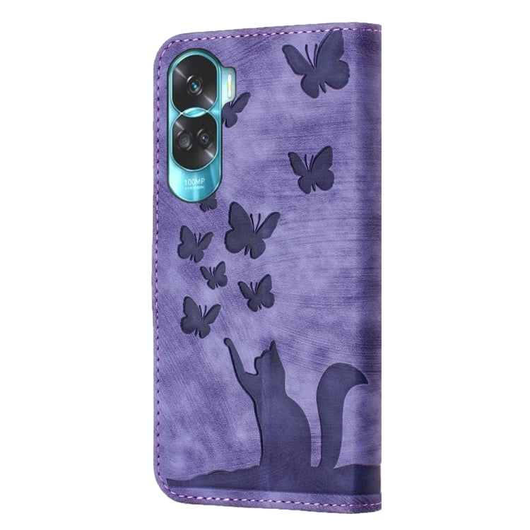 Butterfly Cat Embossing Flip Leather Phone Case, For Honor 90 Lite / X50i, For Honor 90 Pro 5G, For Honor 90 / 80