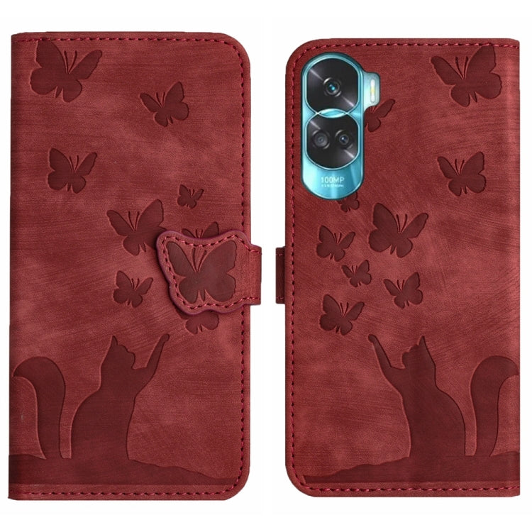 Butterfly Cat Embossing Flip Leather Phone Case, For Honor 90 Lite / X50i, For Honor 90 Pro 5G, For Honor 90 / 80