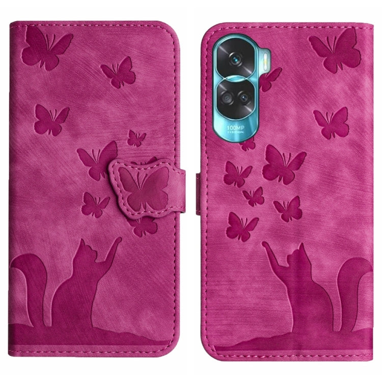 Butterfly Cat Embossing Flip Leather Phone Case, For Honor 90 Lite / X50i, For Honor 90 Pro 5G, For Honor 90 / 80