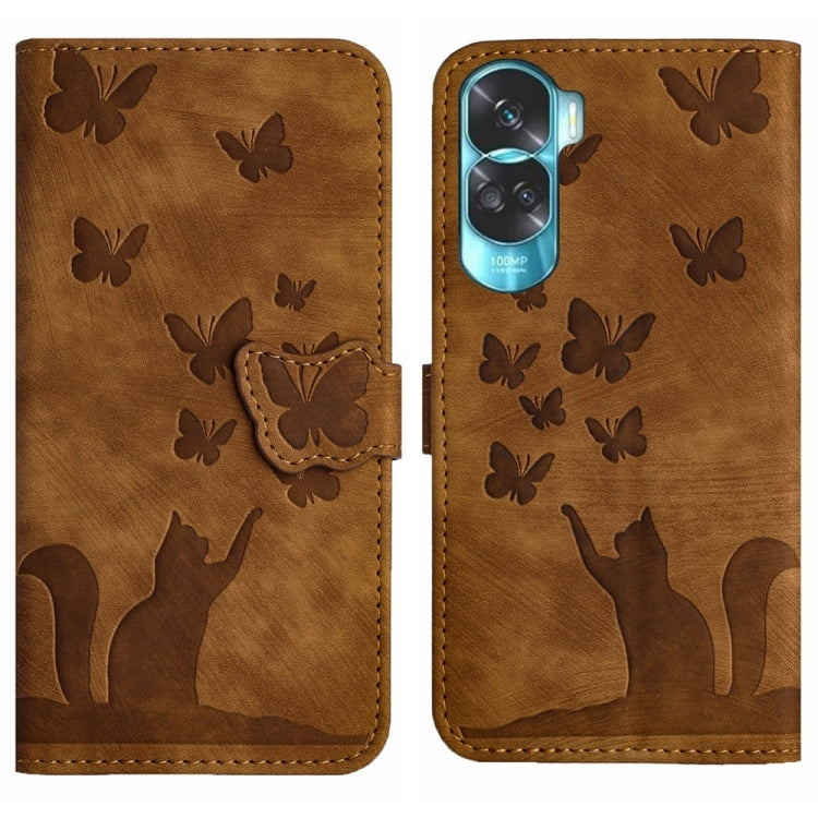 Butterfly Cat Embossing Flip Leather Phone Case, For Honor 90 Lite / X50i, For Honor 90 Pro 5G, For Honor 90 / 80
