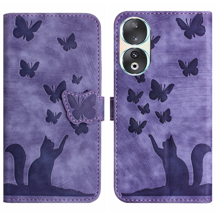 Butterfly Cat Embossing Flip Leather Phone Case, For Honor 90 Lite / X50i, For Honor 90 Pro 5G, For Honor 90 / 80