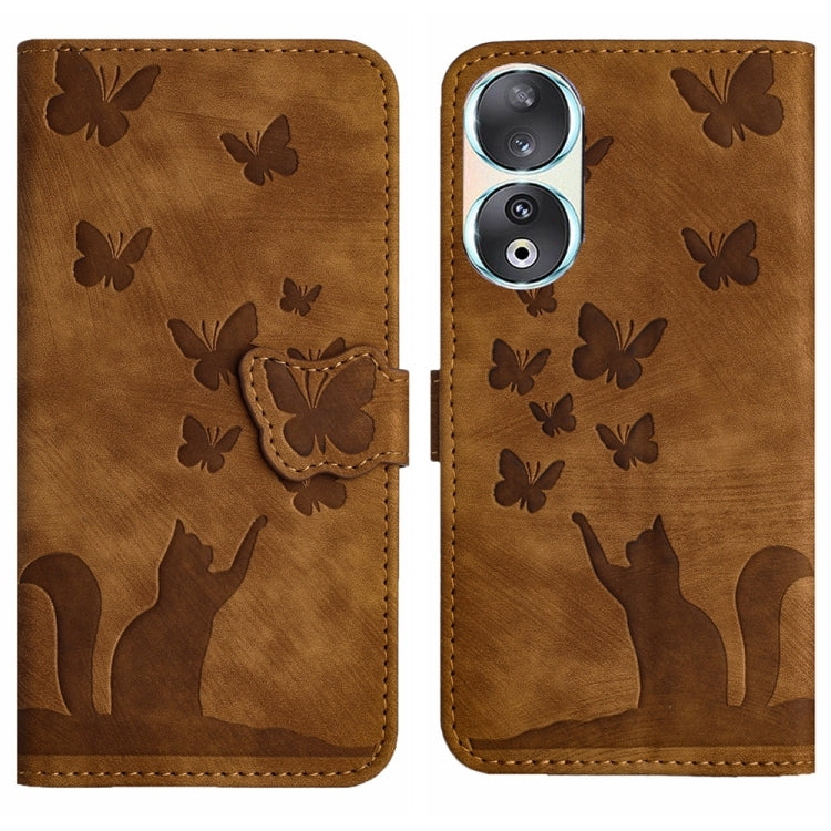 Butterfly Cat Embossing Flip Leather Phone Case, For Honor 90 Lite / X50i, For Honor 90 Pro 5G, For Honor 90 / 80