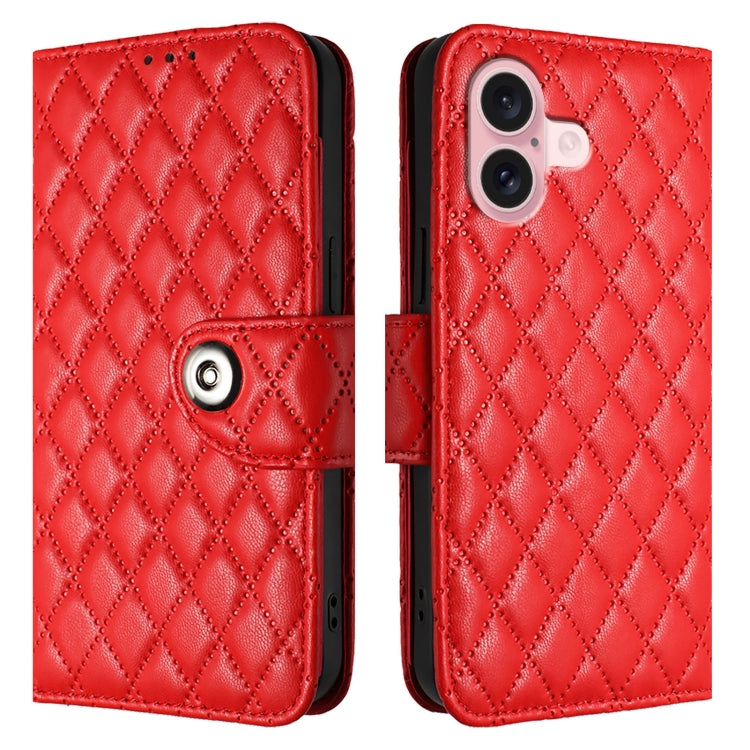 Rhombic Texture Flip Leather Phone Case with Lanyard, For iPhone 16, For iPhone 15 Pro Max, For iPhone 15 Pro, For iPhone 15 Plus, For iPhone 15, For iPhone 14 Plus, For iPhone 14, For iPhone 14 Pro