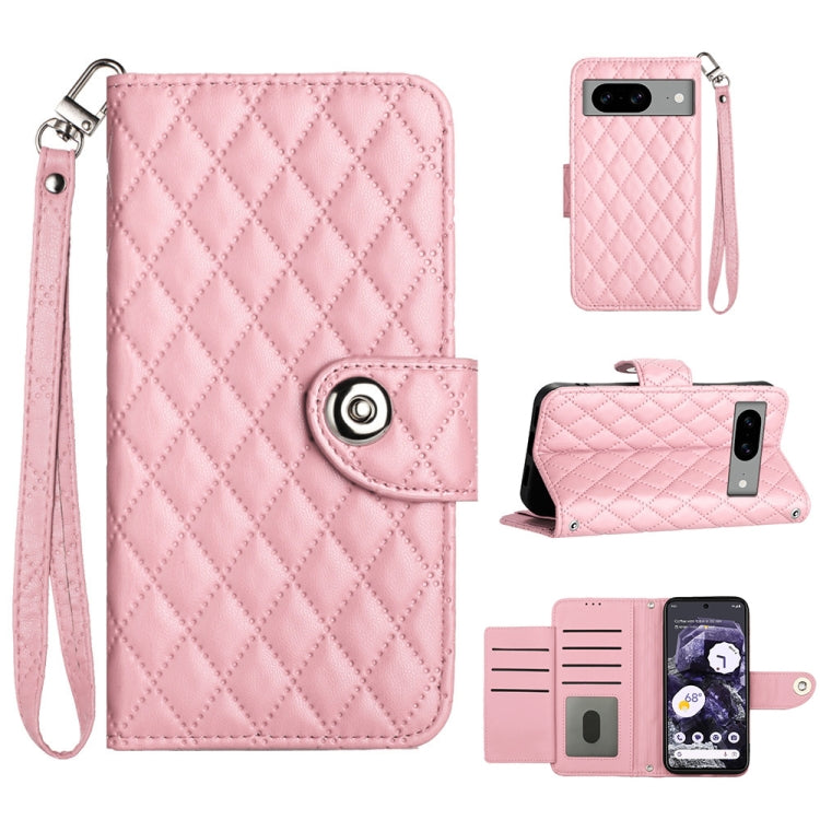 Rhombic Texture Flip Leather Phone Case with Lanyard, For Google Pixel 8 Pro, For Google Pixel 8, For Google Pixel 7a, For Google Pixel 7 Pro, For Google Pixel 7, For Google Pixel 6a, For Google Pixel 6 Pro, For Google Pixel 6