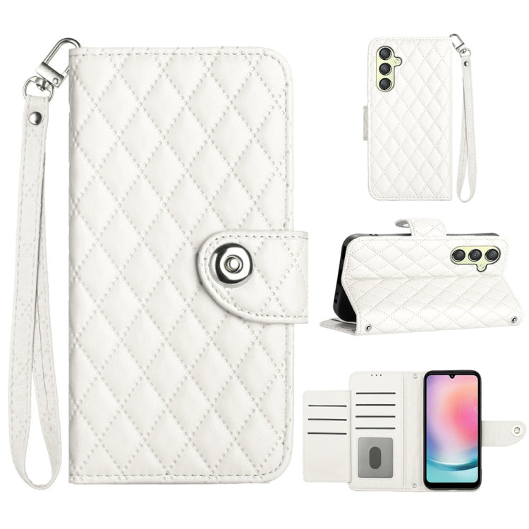 Rhombic Texture Flip Leather Phone Case with Lanyard, For Samsung Galaxy A25 5G, For Samsung Galaxy S23 FE 5G, For Samsung Galaxy A24 4G, For Samsung Galaxy A14 4G / 5G, For Samsung Galaxy A34, For Samsung Galaxy A54, For Samsung Galaxy A04e           ...