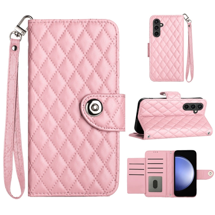 Rhombic Texture Flip Leather Phone Case with Lanyard, For Samsung Galaxy A25 5G, For Samsung Galaxy S23 FE 5G, For Samsung Galaxy A24 4G, For Samsung Galaxy A14 4G / 5G, For Samsung Galaxy A34, For Samsung Galaxy A54, For Samsung Galaxy A04e           ...