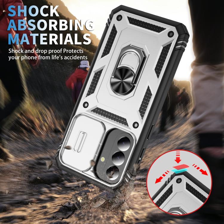Sliding Camshield TPU + PC Phone Case with Holder, For Galaxy A57 5G, For Samsung Galaxy A36 5G / A37 5G, For Galaxy A27 5G, For Samsung Galaxy A26 5G / A17 5G, For Samsung Galaxy A16 5G, For Samsung Galaxy A06 4G