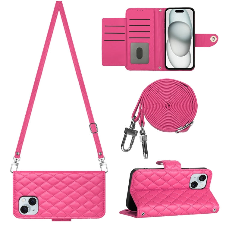 Rhombic Texture Flip Leather Phone Case with Long Lanyard, For iPhone 15 Pro Max, For iPhone 15 Pro, For iPhone 15 Plus, For iPhone 15, For iPhone 14 Plus, For iPhone 14, For iPhone 14 Pro, For iPhone 14 Pro Max