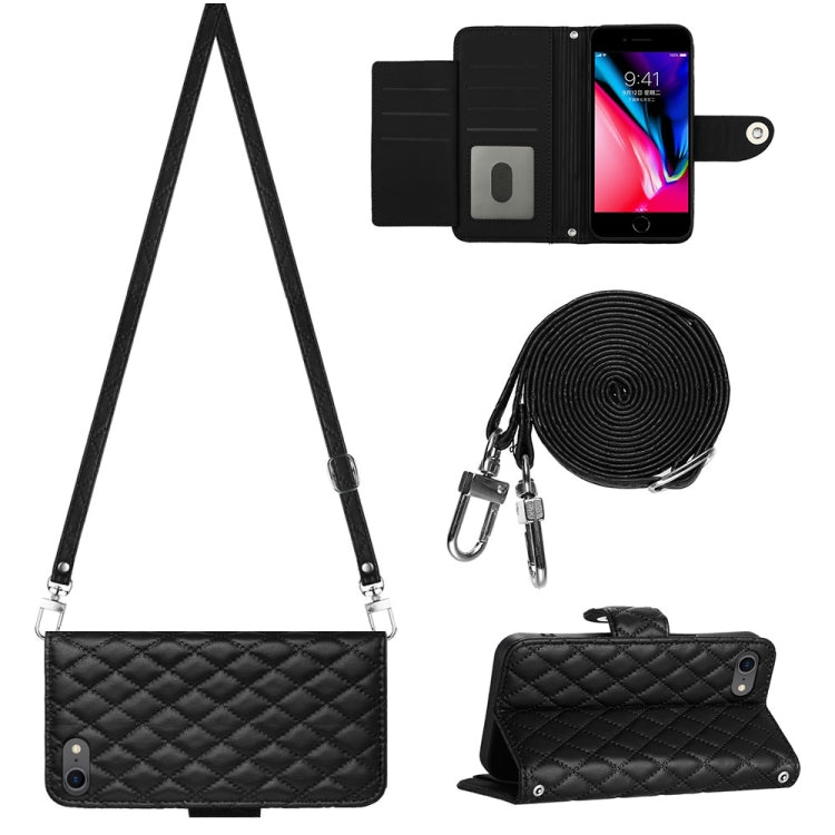 Rhombic Texture Flip Leather Phone Case with Long Lanyard, For iPhone SE 2022 / 2020 / 8 / 7, For iPhone 13 Pro Max, For iPhone 13 Pro, For iPhone 13, For iPhone 12 / 12 Pro, For iPhone 12 Pro Max, For iPhone 11