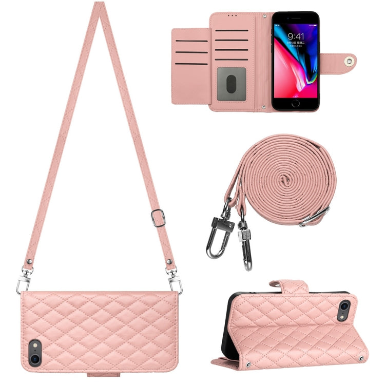 Rhombic Texture Flip Leather Phone Case with Long Lanyard, For iPhone SE 2022 / 2020 / 8 / 7, For iPhone 13 Pro Max, For iPhone 13 Pro, For iPhone 13, For iPhone 12 / 12 Pro, For iPhone 12 Pro Max, For iPhone 11