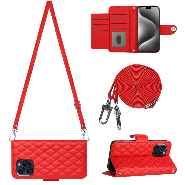 Rhombic Texture Flip Leather Phone Case with Long Lanyard, For iPhone SE 2022 / 2020 / 8 / 7, For iPhone 13 Pro Max, For iPhone 13 Pro, For iPhone 13, For iPhone 12 / 12 Pro, For iPhone 12 Pro Max, For iPhone 11