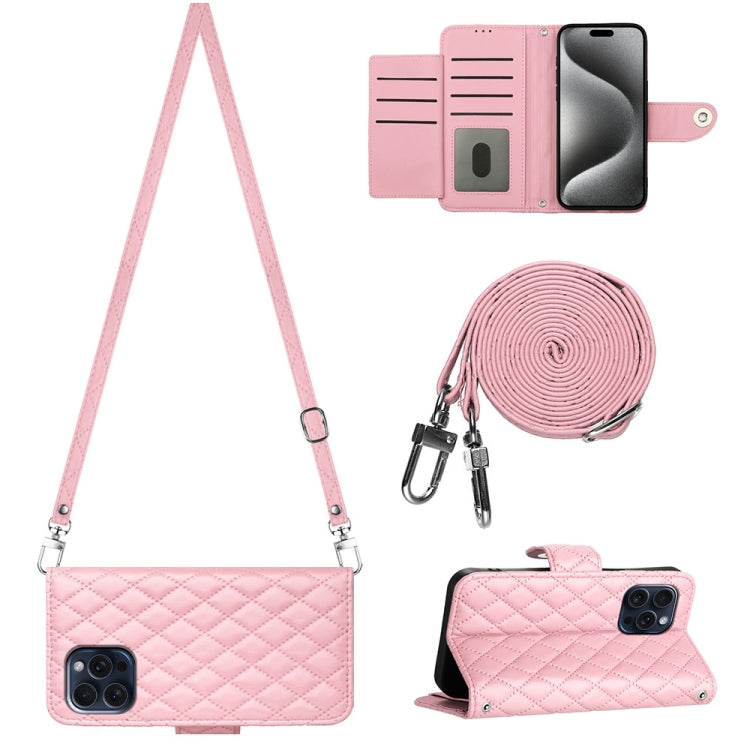 Rhombic Texture Flip Leather Phone Case with Long Lanyard, For iPhone SE 2022 / 2020 / 8 / 7, For iPhone 13 Pro Max, For iPhone 13 Pro, For iPhone 13, For iPhone 12 / 12 Pro, For iPhone 12 Pro Max, For iPhone 11