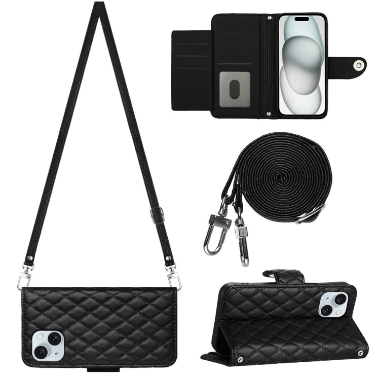 Rhombic Texture Flip Leather Phone Case with Long Lanyard, For iPhone SE 2022 / 2020 / 8 / 7, For iPhone 13 Pro Max, For iPhone 13 Pro, For iPhone 13, For iPhone 12 / 12 Pro, For iPhone 12 Pro Max, For iPhone 11