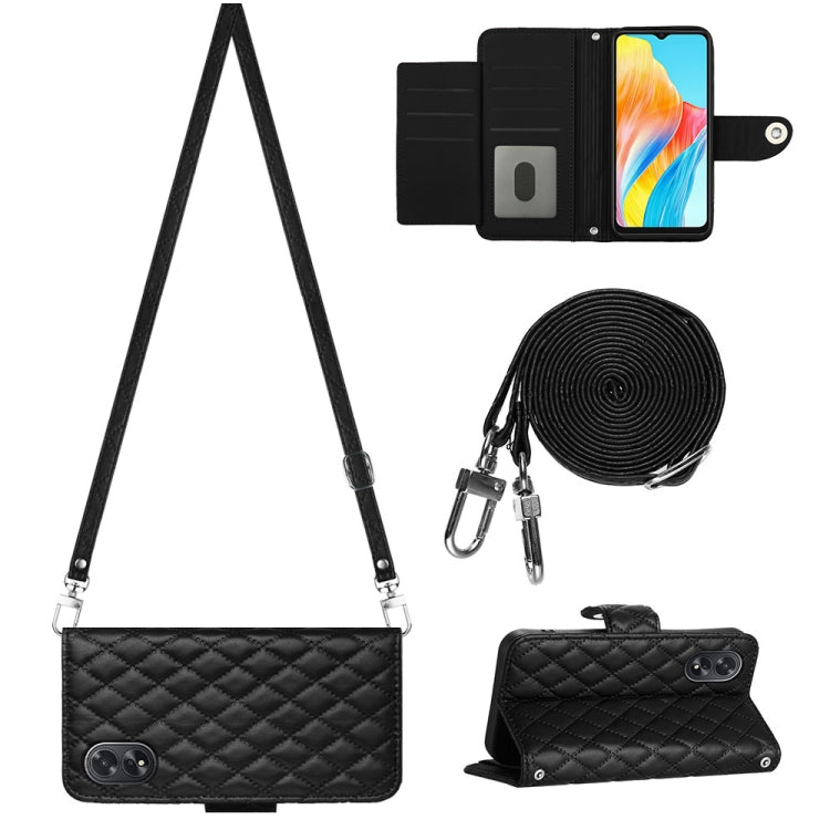 Rhombic Texture Flip Leather Phone Case with Long Lanyard, For OPPO A38 4G / A18 4G, For OPPO Reno10/Reno10 Pro Global, For OPPO A78 5G / A58 5G, For OPPO A17