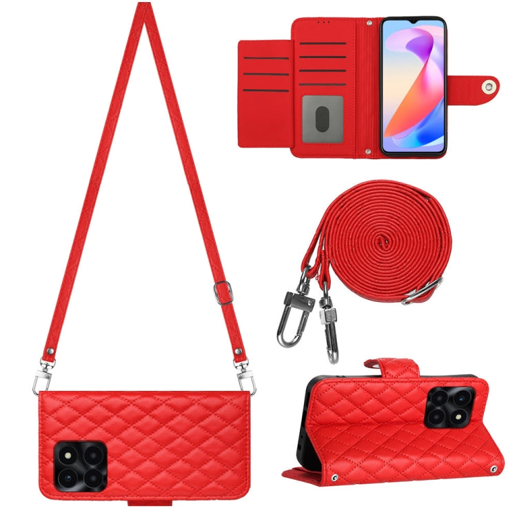Rhombic Texture Flip Leather Phone Case with Long Lanyard, For Honor X6a, For Honor 90 Lite, For Honor 90
