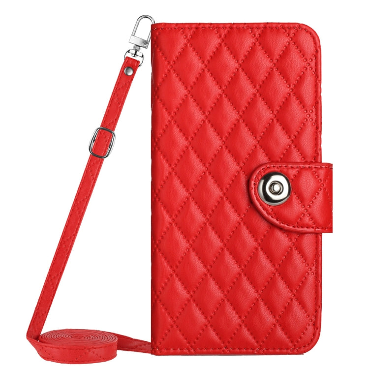 Rhombic Texture Flip Leather Phone Case with Long Lanyard, For Honor X6a, For Honor 90 Lite, For Honor 90