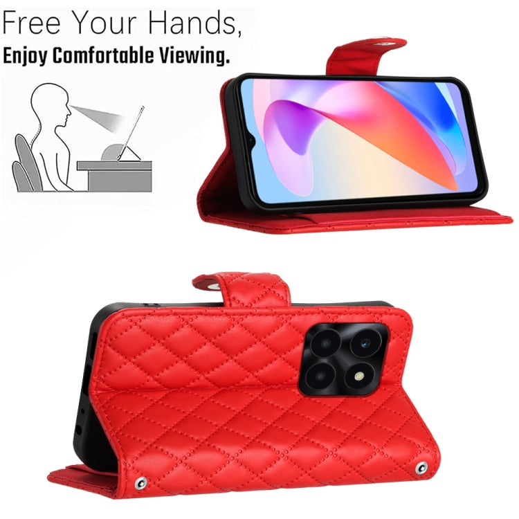 Rhombic Texture Flip Leather Phone Case with Long Lanyard, For Honor X6a, For Honor 90 Lite, For Honor 90